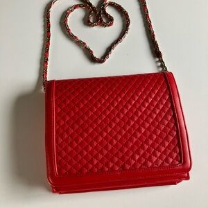 Red quilted faux leather Andë purse Valentine’s Day chain